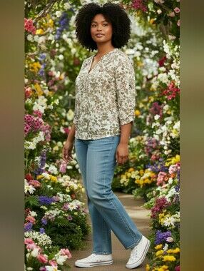 H & M Blouse with a Floral Design Accented with Butterflies